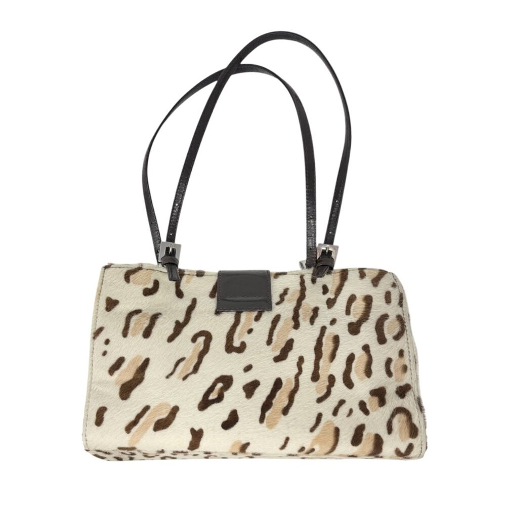 FENDI Vintage FF Logo Leopard Mamma Baguette Shoulder Bag Cream Brown [105532] - Picture 6 of 16